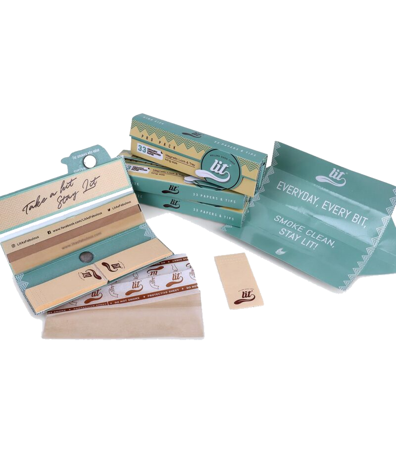 LIT brown rolling papers with tray